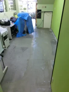 荷物を移動させながら床の下地を補修した様子